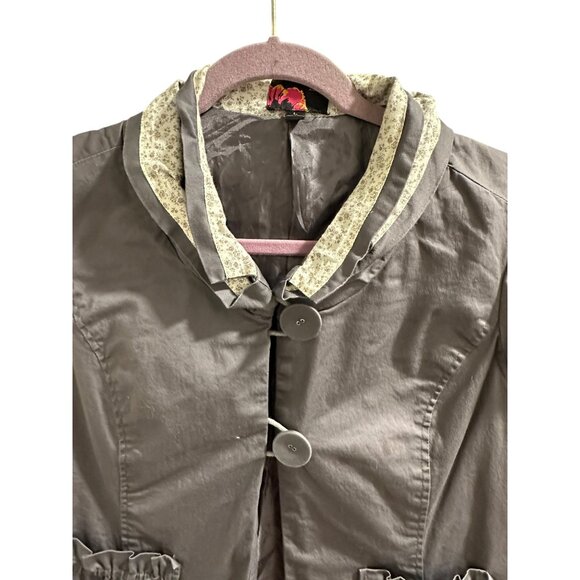 π 2/$30 π Vintage Button-Up Short Sleeve Blazer Jacket Floral Collar & Pockets - Picture 3 of 10